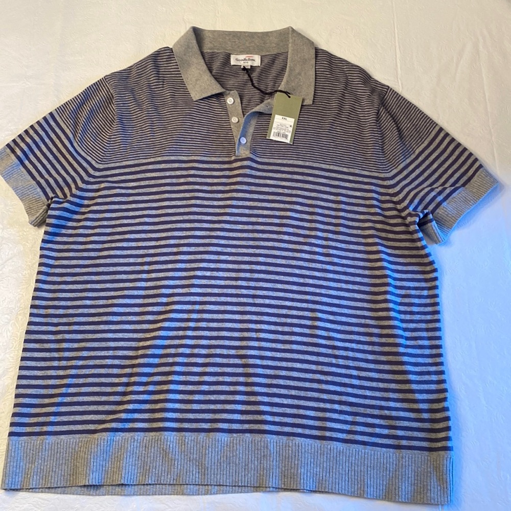 Goodfellow & Co. Men’s Short Sleeve Collared Sweater- NWT- XXL- Grey/Blu…